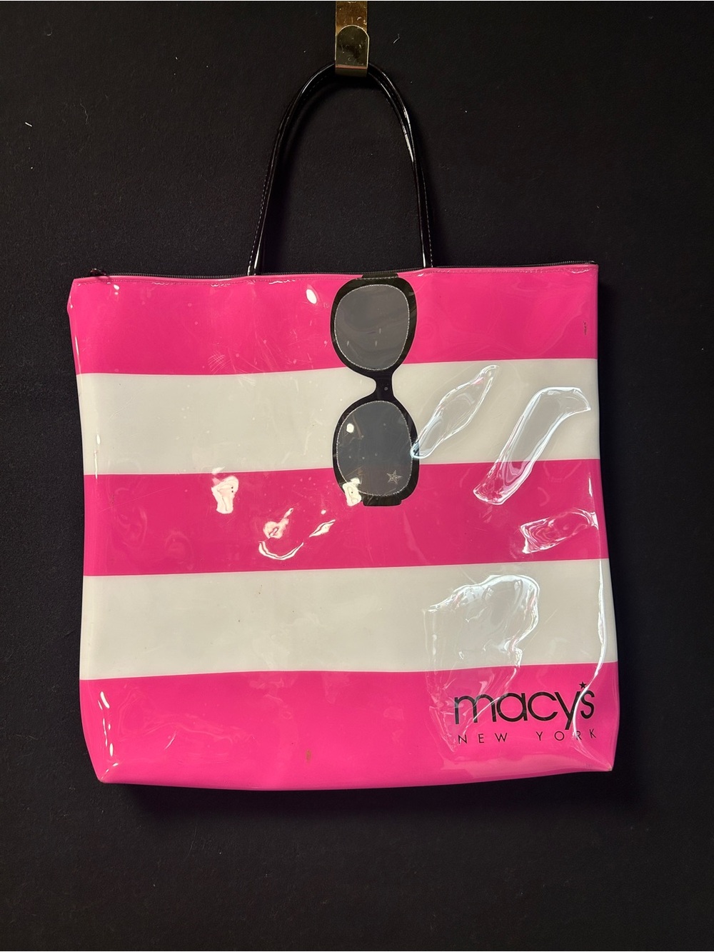 Macy's Hot Pink and White Striped Tote with Sunglasses Motif